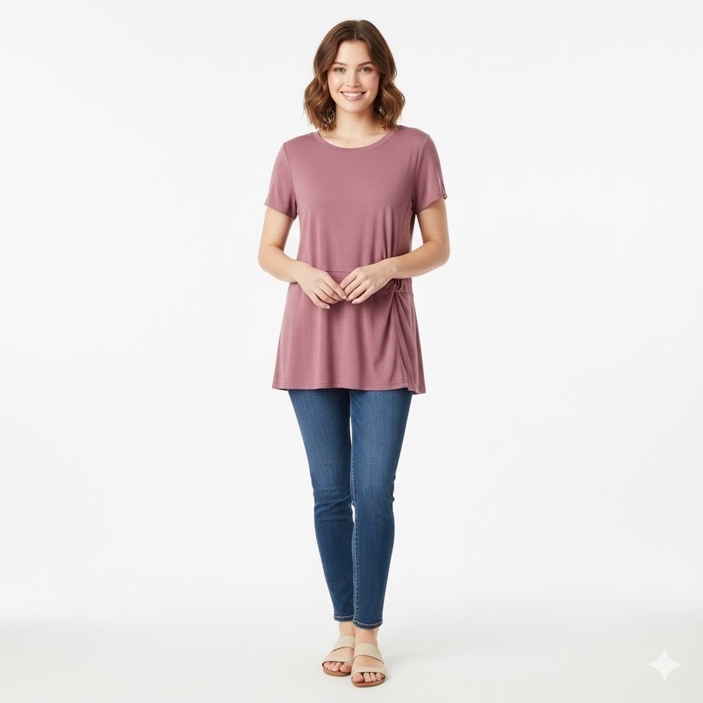 Simply Vera Vera Wang Women Size Large Mauve Tunic Top Knot Short Sleeve Casual
